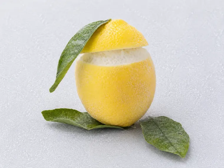 Lemon, frozen fruit filled with its own sorbet